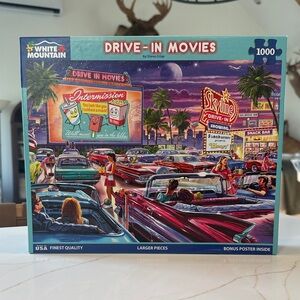 White Mountain “Drive-In Movies” - 1000 Piece Puzzle - Vibrant Retro Scene